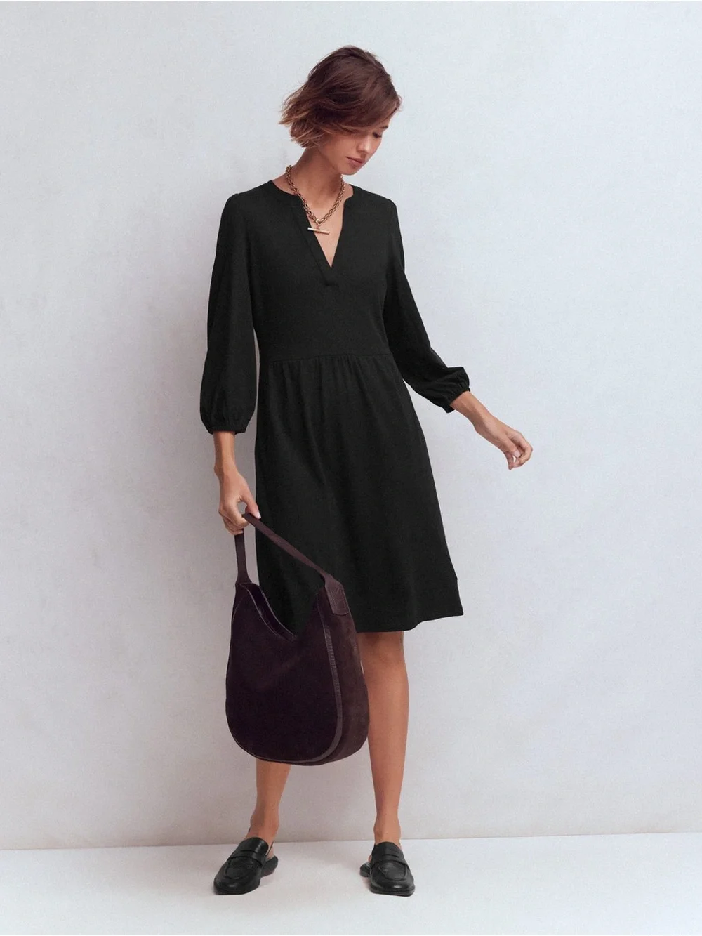 Cathy Notch Neck Jersey Dress